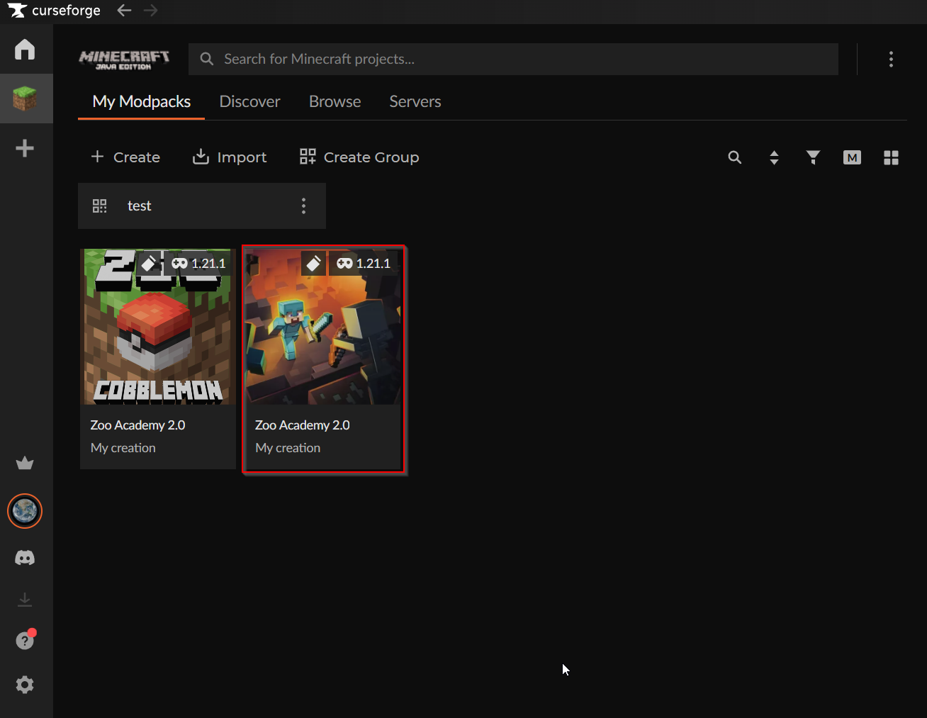 Cliquez sur le modpack Zoo Academy