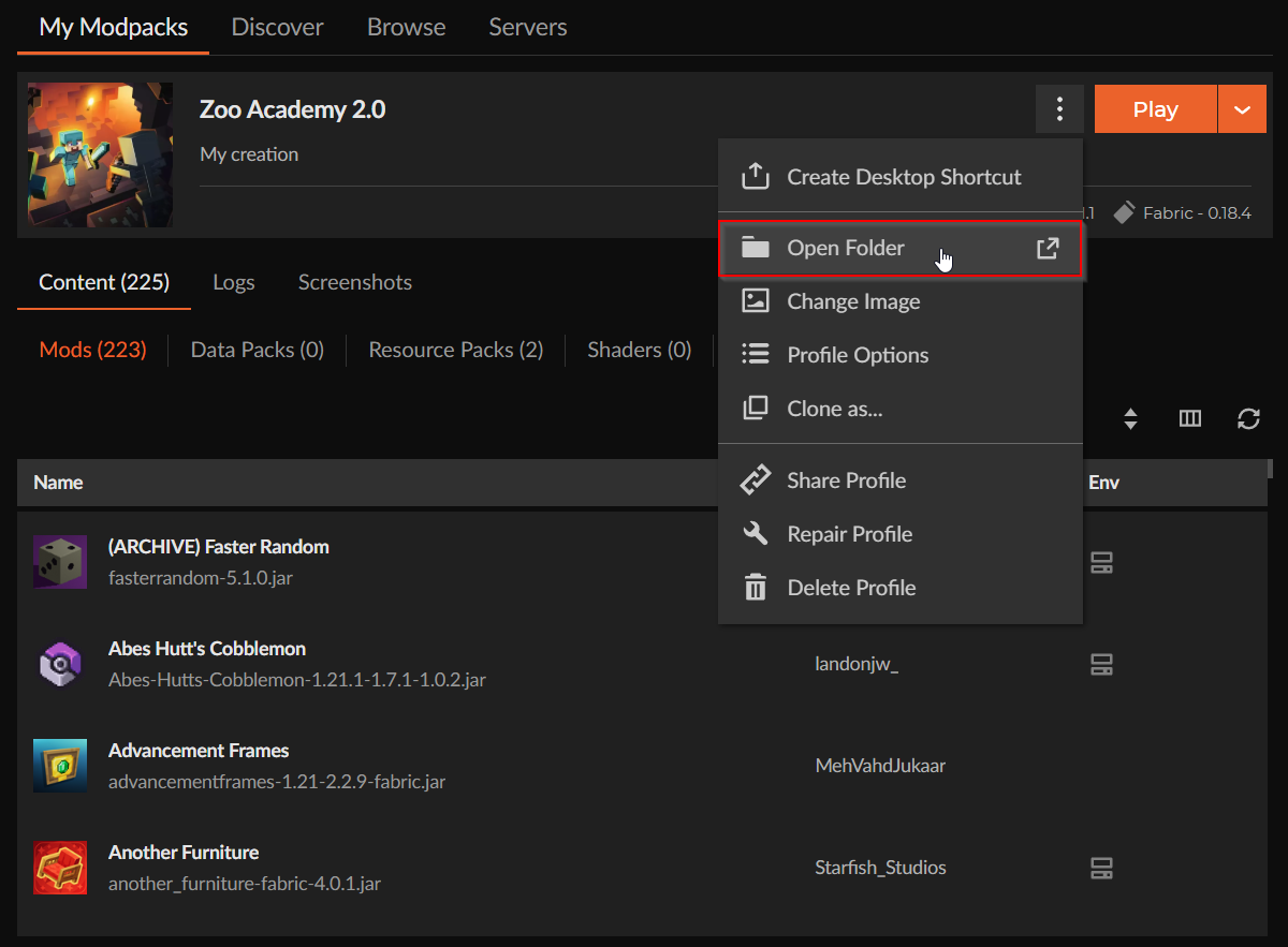 Cliquez sur Open Folder